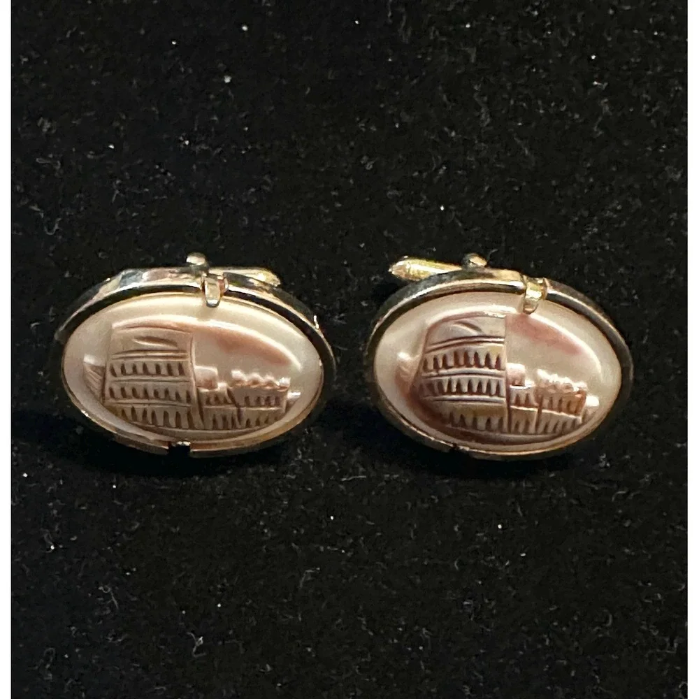 Swank Cuff Links Carved Cameo‎ Rome Colosseum